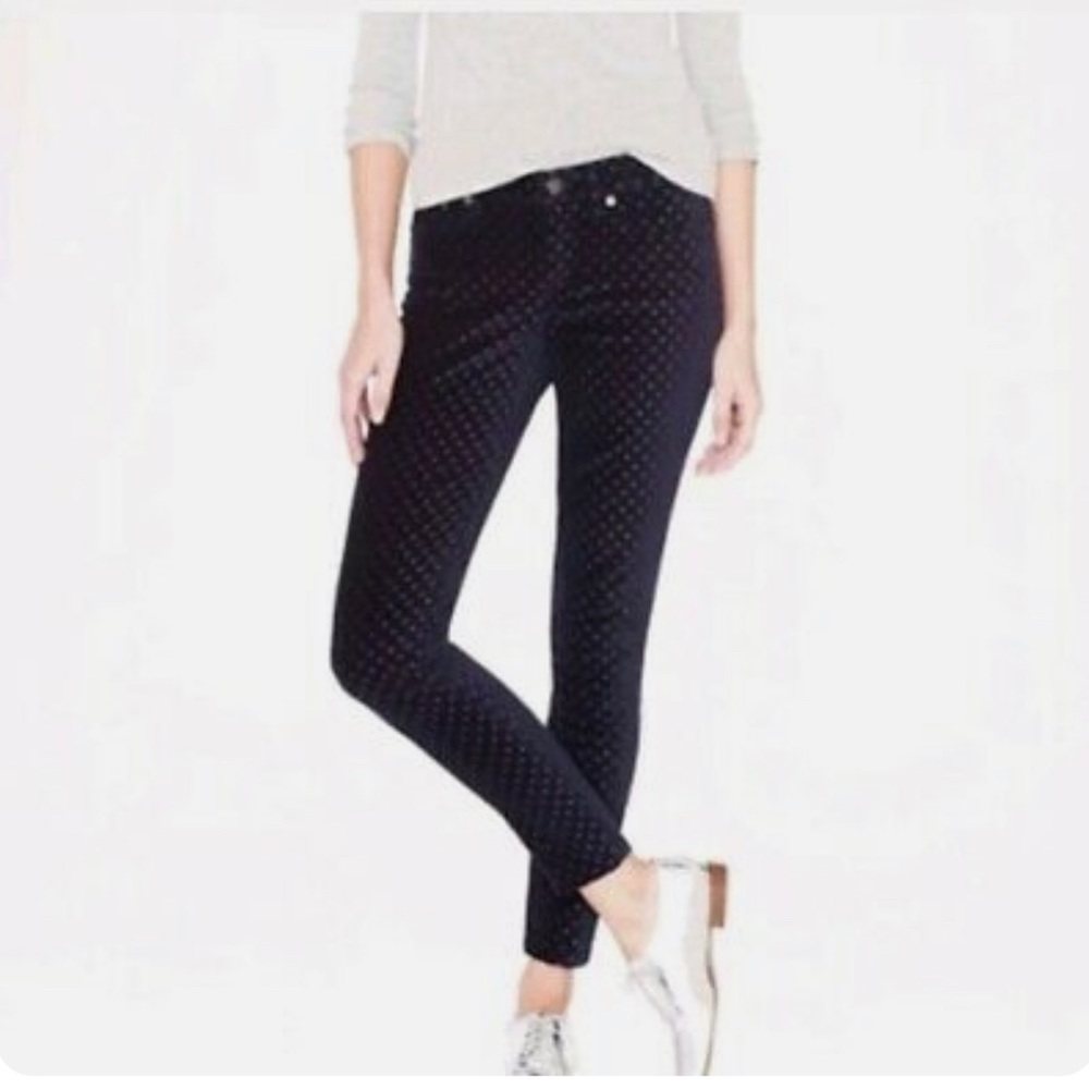 J. Crew Toothpick Ankle Polka Dot Velvet Pants Size 28